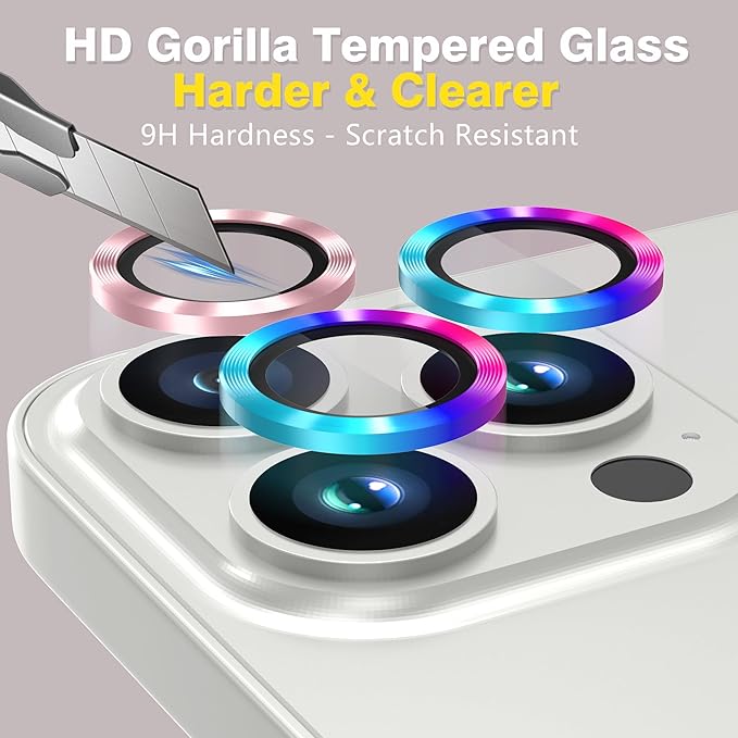 AGVEE 3+3 Camera Lens Protector for iPhone 15 Pro 6.1" / 15 Pro Max 6.7", Brushed Metal Ring 9H Tempered HD Glass Camera Protector Cover Film, Pink