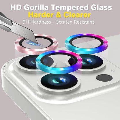 AGVEE 3+3 Camera Lens Protector for iPhone 15 Pro 6.1" / 15 Pro Max 6.7", Brushed Metal Ring 9H Tempered HD Glass Camera Protector Cover Film, Pink