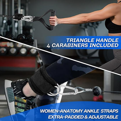 10-in-1 Cable Machine Attachments Set for Gym - Includes Tricep Rope, V-Bar, Straight Bar, D-Handle, Ankle/Wrist Straps, Storage Bag - Compatible with LAT Pulldown & Home Gym Cable Machines