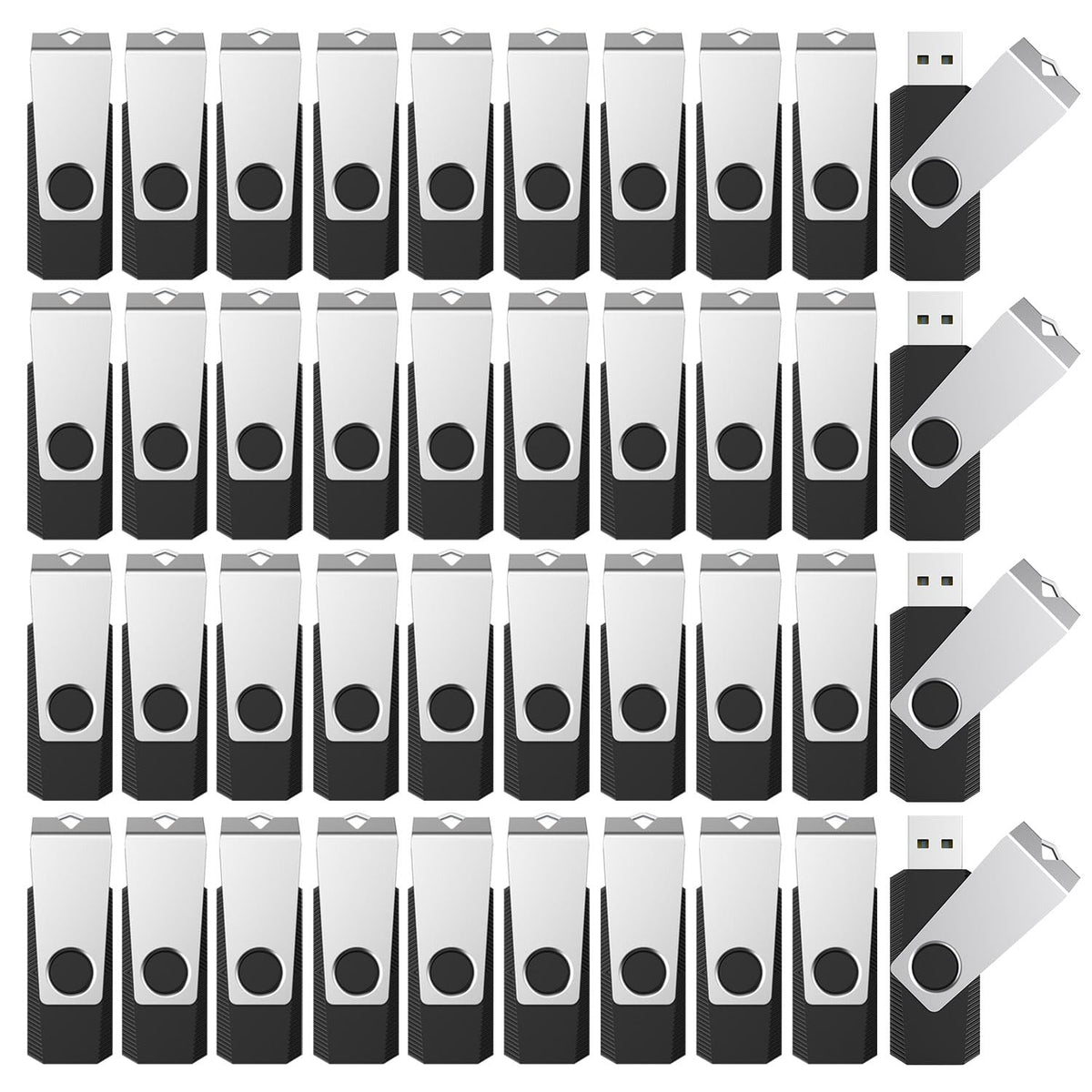 KEXIN Bulk USB 50 Pack 1GB USB Flash Drives Flash Drive Thumb Drive Bulk Flash Drives Swivel USB 2.0 (1G, 50PCS, Black)