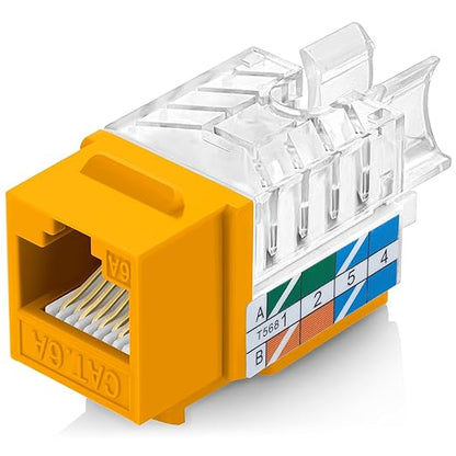 Everest 45° Angled RJ45 Cat6A Keystone Jacks 10-Pack in Yellow - Slim Profile Female RJ45 Connectors - Cat 6A Keystone Jack - Compatible with 45° Angled Speed Termination Tool - 45Term (B0BL3GS7ZY)