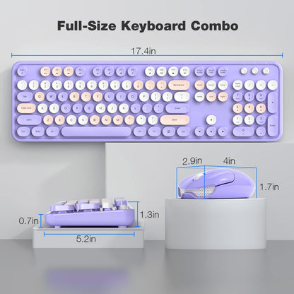 KNOWSQT Wireless Keyboard and Mouse Combo Purple - 2.4G Colorful Typewriter Less Noise Full-Size Keyboards - USB Receiver Plug and Play, for Computer, PC, Laptop, Desktop, Windows, Mac