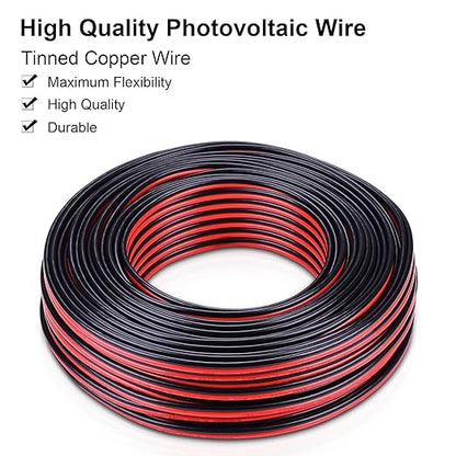 10 Gauge Wire 200FT Tinned Copper Wire-2 Conductor Parallel Wire Insulated Stranded Wire for Solar Panel Car Audio Automotive Low Voltage Electrical Wire for LED Lighting (10AWG 200FT)