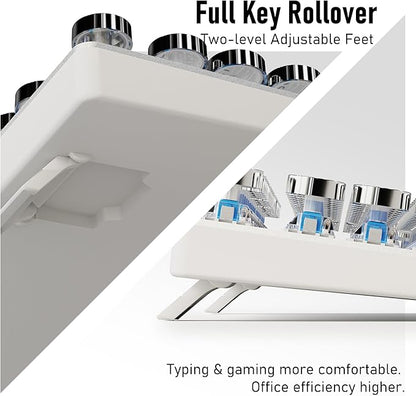 EWEADN TK100 Typewriter Style Wired Mechanical Keyboard, 104 Keys Aesthetic Typewriter Keyboard with White Backlit, Anti-Ghosting, Blue Switch Wired Cute Keyboards-White