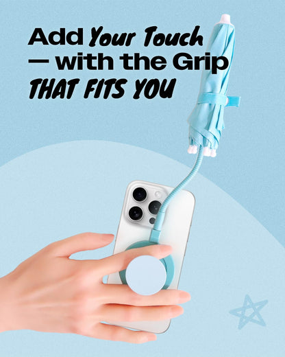 On The Grip 3 in 1 Magnetic Umbrella Sunshade Collapsible Expandable Phone Grip & Stand - Elegant Magsafe Compatible Phone Holder for Secure Grip and Hands-Free Viewing (Sky Blue)