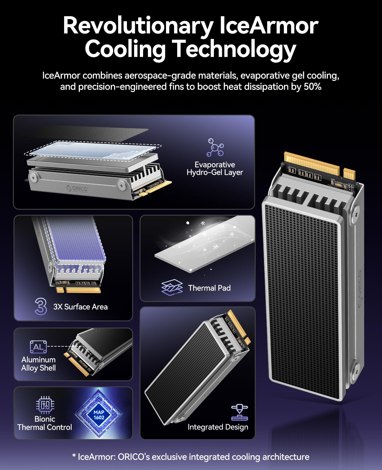 ORICO OSC 4TB M.2 NVMe SSD for Desktop PC, PCIe 4.0 Internal SSD with 7450MB/s Read, TLC NAND, Pre-Installed Pro-Grade Finned Heatsink, Innovative IceArmor Cooling, M.2 2280 Drive