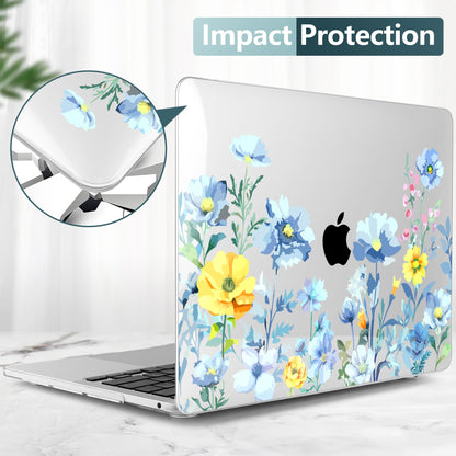 TWOLSKOO Compatible with MacBook Pro 13 inch Case 2023-2016 A2338 M2/M1 A2251 A2289 A2159 A1989 A1706, Plastic Hard Shell Cover & Keyboard Skin & Screen Protector, Blue Flowers