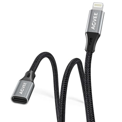 AGVEE 2 Pack 4 inch Lightning Extension Cable, Braided Female to Male Extender Full Function Cord Compatible with iPhone iPad, Data Sync Video Audio & Charging Connector Adapter, Dark Gray