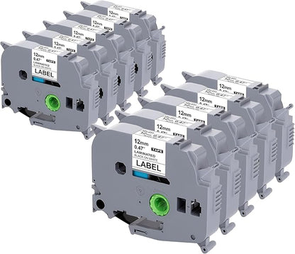 Weemay 1/2" Label Maker Refills Compatible for Brother Tze Tz Tape 12mm 0.47 Laminated White, for Ptouch Label Maker Machine Cube PTD210 PTP701BT PTD220 PTH110 PTH110BP PTH111 PTP750W PTD600, 10 Pack