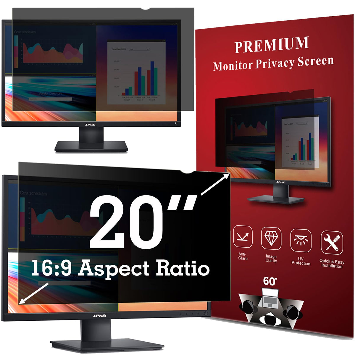 APeiSi 18.5 Inch Privacy Screen Filter for 16:9 Widescreen Monitor | Privacy Shield | Anti-Glare | Anti-Blue light Protector | Eye Protection | Computer Security Private Filter