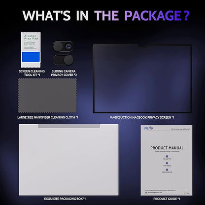 Privacy Screen for MacBook Pro 14 Inch (2021-2024, M1, M2, M3, M4), MagicSuction™ Removable Anti Spy Black Protector, Glare Blue Light Filter for Mac Laptop Computer