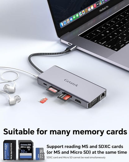 Getatek12-in-1 Docking Station with 4K HDMI,VGA,Ethernet,USB A 3.0 Data Port and USB C 5Gbps Port,100W PD Charging,SD/TF/MS Card Reader and 3.5MM Audior for MacBook, Acer, Laptops, Surface and More