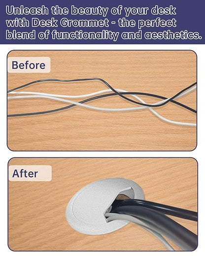 Desk Grommet 2 inch (50 mm) 10 Pack - White ABS Plastic Cable Hole Cover with Hole Cutter for TV, Office, and Home Table - Hide Wires Behind Wall, TV Wall Cable Pass Through