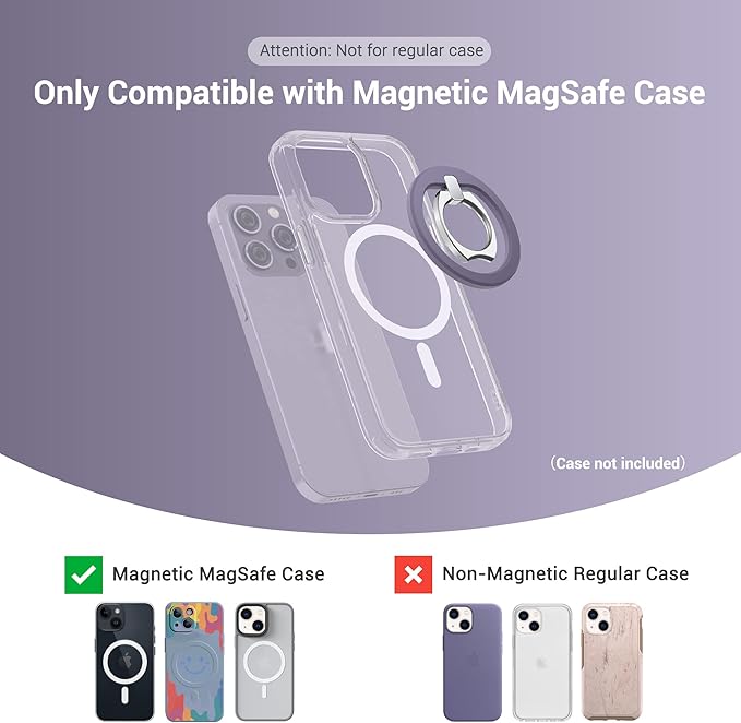 PROfezzion Thin Metal Ring Holder for MagSafe, Removable Strongest Magnetic Phone Grip for iPhone 16 15 14 13 12 Pro Max Plus with Mag-Safe Case [Not for Regular Case] [MagSafe Car Mount Compatible]