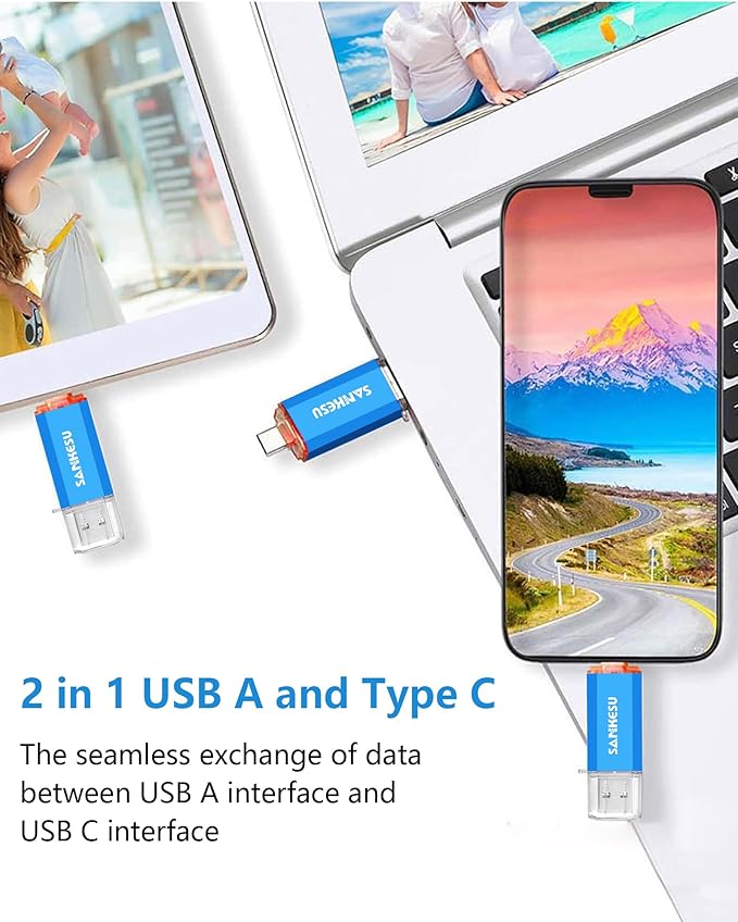 USB C Flash Drive 256GB Thumb Drive for Android Phone USB 3.1 Type-A & Type-C Dual OTG Photo Storage Memory Stick Compatible with PC Laptop Macs Smartphone Tablet