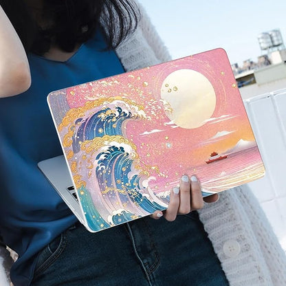 Compatible with 2018 2019 2020 2021 MacBook Air 13 inch Case M1 A2337 A2179 A1932, Clear Printed Pattern Hard Shell Case & Keyboard Cover for Mac Air 13 M1 Touch ID, Sunset Glow Waves