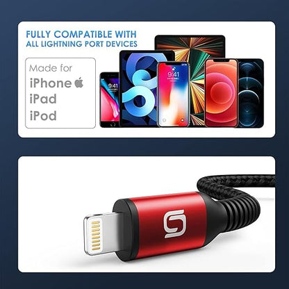 iPhone Charger 10FT Long Cable 3Pack [Apple MFi Certified] USB-A to Lightning Cable Nylon Braided Fast Charging Cord Compatible with iPhone 14/13/12/11 Pro Max/XR/XS/X/8/7/Plus/6S iPad/iPod/AirPods
