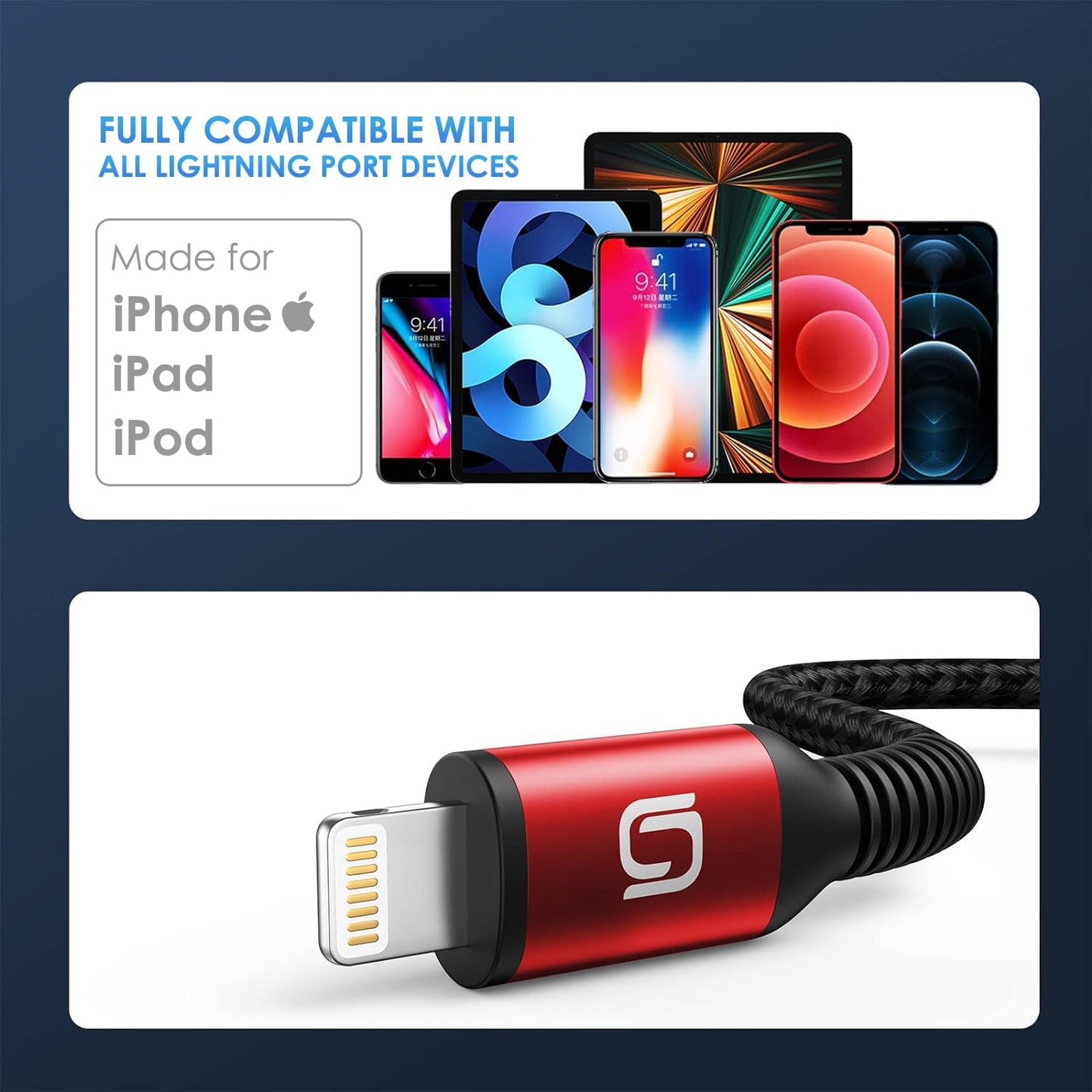 USB to Lightning Cable, Long iPhone Charger Fast Charging Cord 10FT, 3 Pack