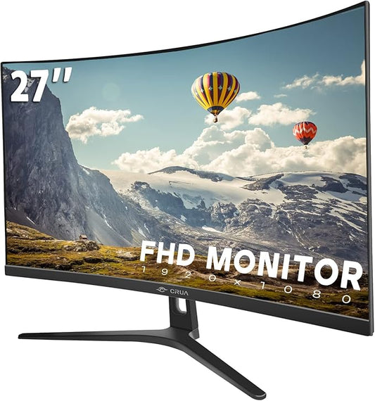 CRUA 27" FHD 1080P 100Hz Curved Computer Monitor, 1800R, HDMI/VGA, Black