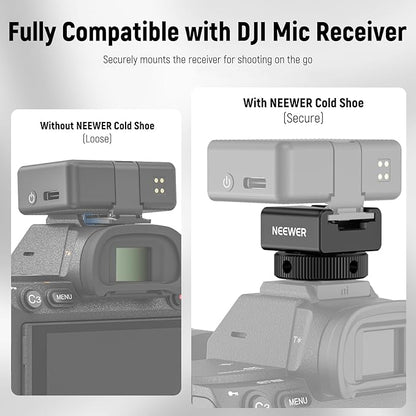 NEEWER Cold Shoe Mount Adapter Compatible with DJI Mic 2 Rode Wireless GO II Hollyland Saramonic NEEWER Wireless Mini Microphone, Anti Interference Offset Contact Design for Speedlite Flash, UA079