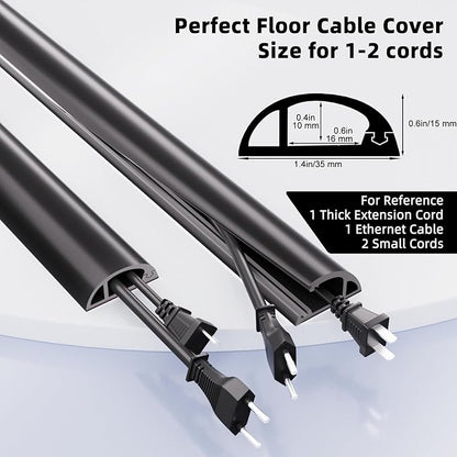 9.8ft Floor Cord Cover, Silicone Wire Hider, Hide Extension Cords, Protect Cords, Prevent Cable Trips, Heavy-Duty Adhesive-Backed Anti-Trip Cable Protector for Floor, Desk & Wall