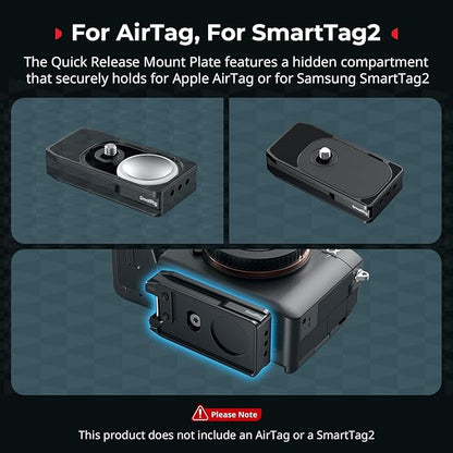 SmallRig Universal Mount Plate for AirTag, for SmartTag2, Quick Release Camera Mount Baseplate for Arca-Type, Built-in EVA Pad, 1/4"-20 Screws for Sony, for Canon, for Nikon - MD5422