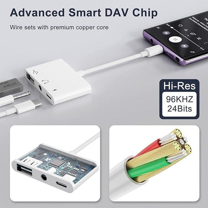 USB C to 3.5mm Jack Headphone Adapter with Charger OTG Cable Adapter, Type C to Aux Audio Earphones Splitter for Samsung Galaxy S22 Ultra S21 S20 i-Pad Pro Air Pixel 4 Laptops