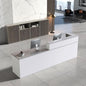 Reception Desk with Counter, Modern Front Desk Reception Counter with Keyboard Tray, Lockable Drawer and Storage Shelves for Office, Retail, Salon(White+Gray/Left, 63" L*24" W*39" H)