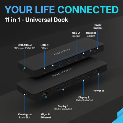 VisionTek VT4600DL Universal Dual Monitor Docking Station USB-C/USB-A