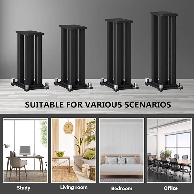 A Pair of Speaker Stands, Bookshelf Speaker Stand Steel Frame Support for Speakers up to 40 kg, Vibration-Absorbing MDF Design, Universal Speaker Stand Improves Sound Quality (80cm/31.4in)