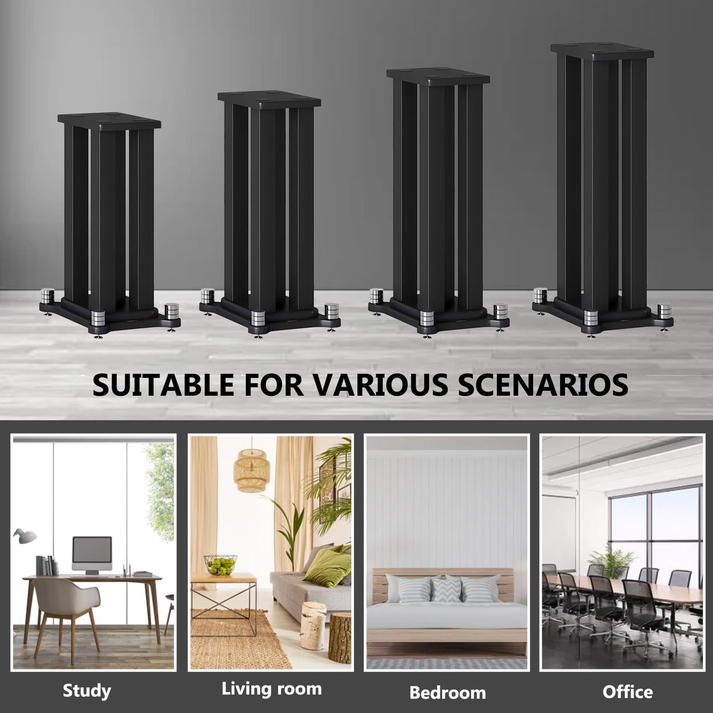 A Pair of Speaker Stands, Bookshelf Speaker Stand Steel Frame Support for Speakers up to 40 kg, Vibration-Absorbing MDF Design, Studio Monitor Stands Improves Sound Quality (70cm/27.5in)
