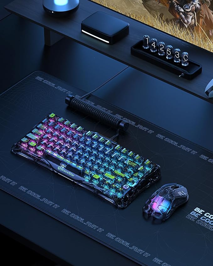 GravaStar Mercury K1 Lite 75% Gaming Keyboard, 2.4GHz/BT/Wired Tri-Mode Wireless Keyboard, Gasket Hot Swappable Mechanical Keyboard, Pre-lubed Linear Switches, RGB Backlit - Transparent Black