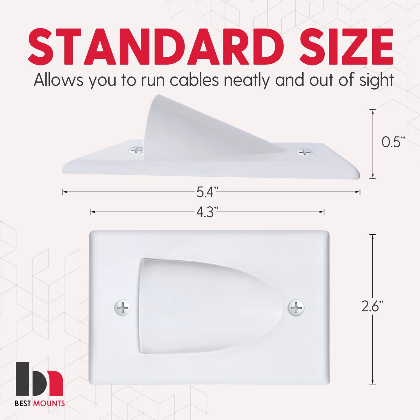 1 Pack Wall Plate Cable Pass Through with Bracket - In Wall Cable Management Kit - Recessed Cable Wall Plate Pair with Single Gang Low Voltage Mounting Bracket - Decorator Cover for Low Voltage Cables