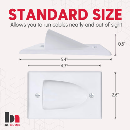 1 Pack Wall Plate Cable Pass Through with Bracket - In Wall Cable Management Kit - Recessed Cable Wall Plate Pair with Single Gang Low Voltage Mounting Bracket - Decorator Cover for Low Voltage Cables