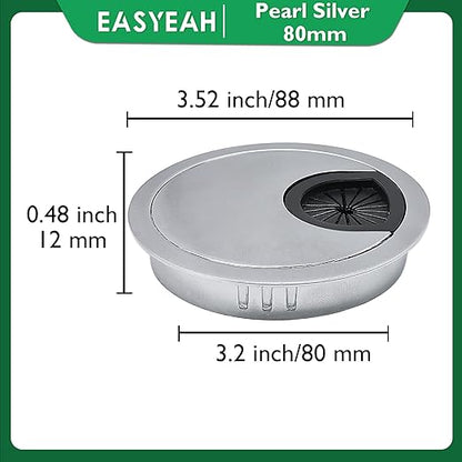 2 Pcs Desk Grommet 3-1/8" / 80 mm, Desk Cord Hole Cover, Cable Grommet Metal Zinc Alloy Materilal, Desk Hole Grommet for Home & Office Pc, Detachable Cable Cord Organizer-Matte Silver