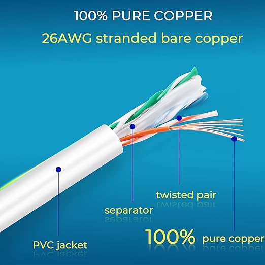 Rapink Patch Cables Cat6 0.5ft (48 Pack), Ethernet Patch Cable 10G, Cat 6 Patch Cable for Patch Panel to Switch, Flexiable Cat 6 Ethernet Cable with Gold Plated White