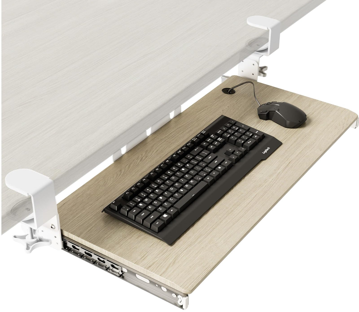 AX WABER Keyboard Tray Under Desk Pull Out with Extra Sturdy Adjustable C Clamp Mount System, 27.3 (32.5 inch Including Clamps) x 11 Inch Slide-Out Platform Computer Drawer for Typing, Black,AX01WB01