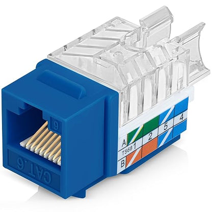 Everest 45° Angled RJ45 Cat6 Keystone Jacks 100-Pack in Blue - Slim Profile Female RJ45 Connectors - Cat 6 Keystone Jack - Compatible with 45° Angled Speed Termination Tool - 45Term (B0BL3GS7ZY)
