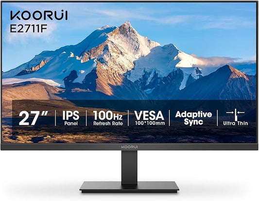 KOORUI 27 Inch Gaming Office Monitor 144Hz VA Display 4000:1 Contrast Ratio, FreeSync FHD 1080P, Eye Care TÜV Rheinland Certified, Slim Bezels, HDMI VGA Ports, Ergonomic Tilt, VESA Mount, Black