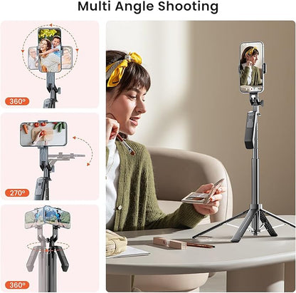71" Phone Tripod Selfie Stick with Wireless Remote & 2 Fill Lights, Extendable Phone Stick for iPhone, Android, Camera & GoPro, S30 Portable Travel Tripod for Vlogging, Live Streaming(Black)