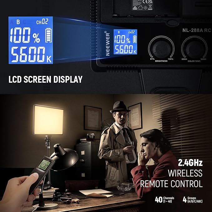 NEEWER 18" LED Video Light Panel Photography Lighting Kit with Tripod Stand Remote Cleaning Cloth, 2 Pack 45W Dimmable Bi Color Soft Studio Key Light 3200K-5600K CRI97+ 4800Lux for Streaming Recording