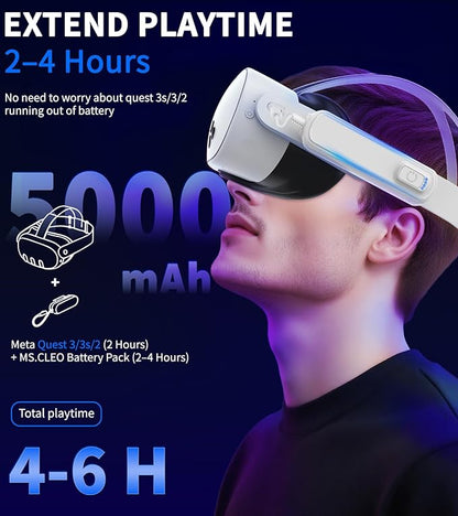 Battery Pack for Meta/Oculus Quest 3S/3/2,5000mAh Battery VR Charger, Extend 2-4 Hours Playtime, Lightweight Fast Charging VR Headset Safe Power Bank for Meta Quest 3S/3/2 Accessories