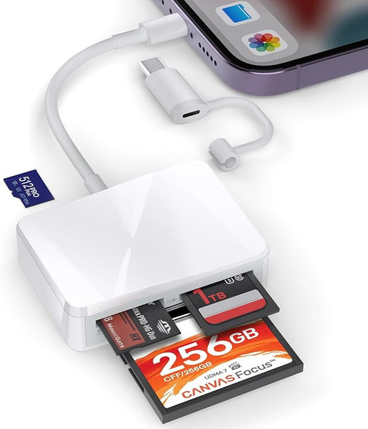 TIANSONG SD Card Reader for iPhone, 4 in 1 USB C and Lightning to CF/SD/MS/TF Card Adapter Memory Card Reader for Camera Adapter Trail Game Camera Viewer for iPad Macbook Plug and Play No App Required
