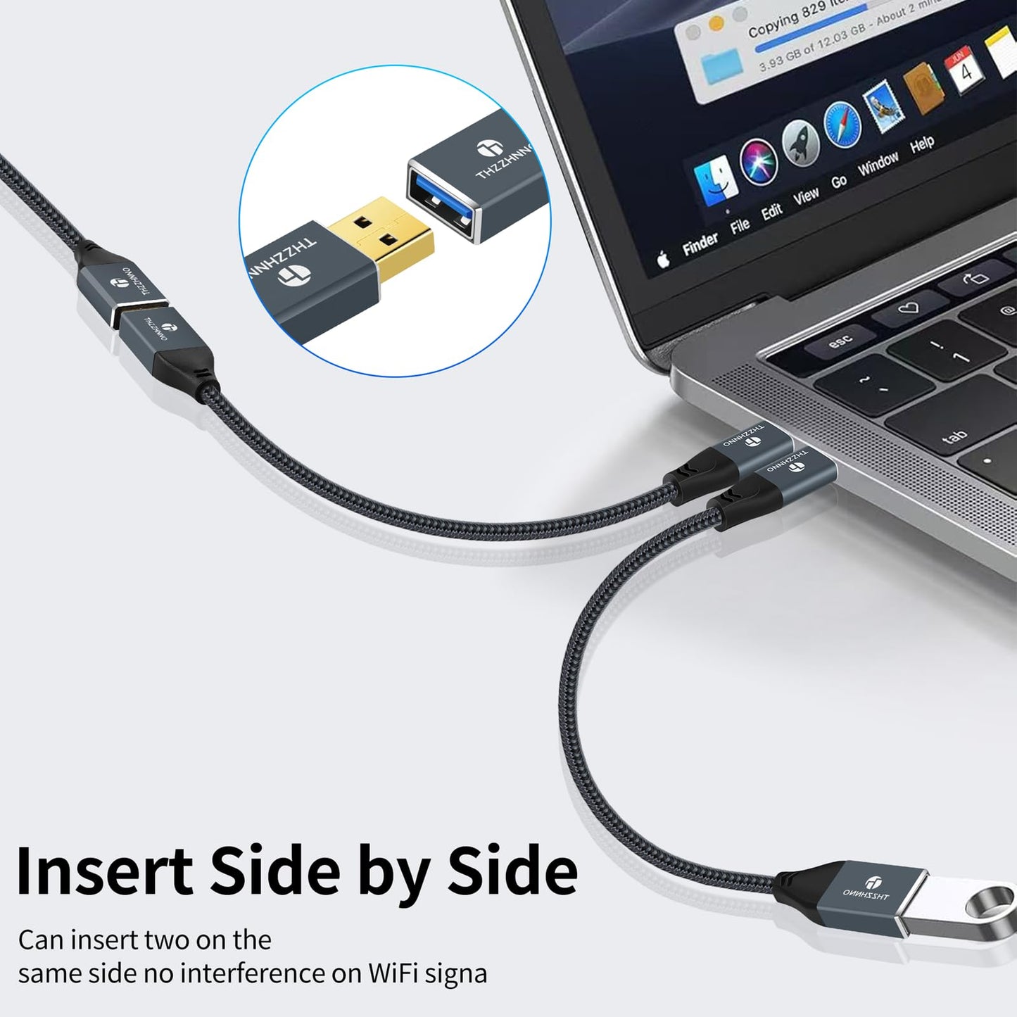 Thzzhnno USB 3.0 Extension 6.6FT, USB Male to Female USB 3.0 Extender Cable for Webcam, Camera, Phone, USB hub, Mouse, Keyboard, Printer, Hard Drive, Headset