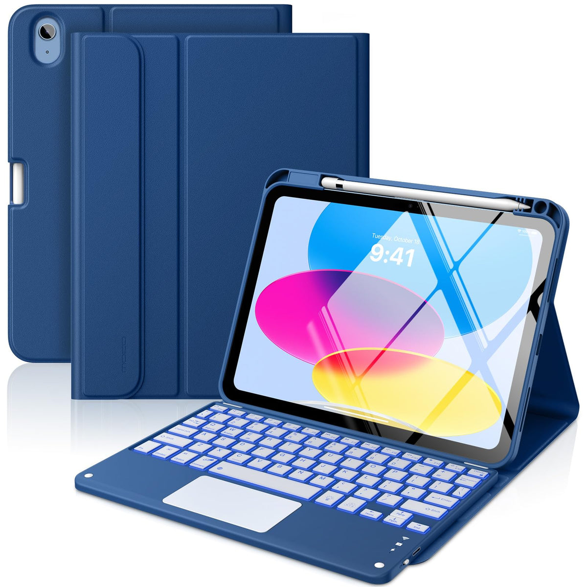 MoKo Touch Keyboard Case for iPad (A16) 11th/10th Gen,Nosegay Pink