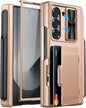 for Samsung Galaxy Z Fold 6 Case with Card Holder & S Pen Holder & Screen Protector & Slide Camera Protection & Hinge Protection, Shockproof Wallet Phone Case for Z Fold 6 5G 2024, Rose Gold