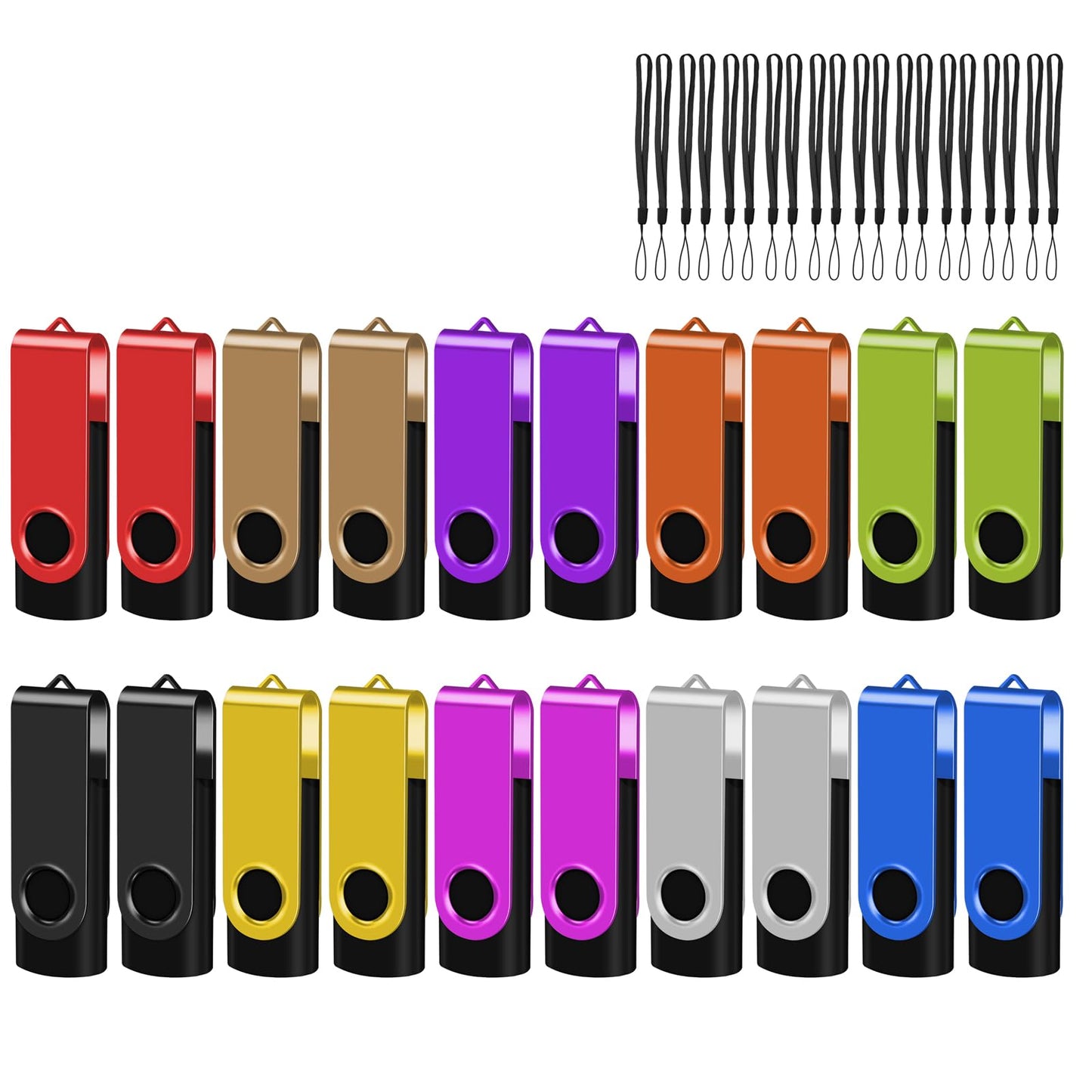 2GB 2.0 USB Flash Drive 20-Pack Thumb Drives Bulk with Lanyards