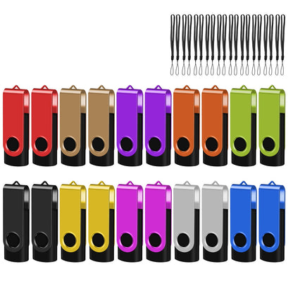 2GB 2.0 USB Flash Drive 20-Pack Thumb Drives Bulk with Lanyards