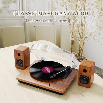 Record Player for Vinyl with 30W Speakers Upgraded，3-Speed (33/45/78 RPM) can Play 7/10/12-inch Vinyl Records, Support Bluetooth Connection, Record in MP3 Format