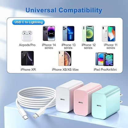 for iPhone 14 13 12 11 Fast Charger, [MFi Certified] 3 Pack 20W USB C Charger Block with 3FT&6FT&10FT USB C to ightning Fast Charging Cable Compatible with iPhone 14/13/12/11/Pro/Pro Max/Xs/Xr/X
